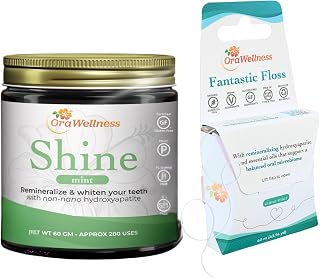 OraWellness Shine Mint Remineralizing Tooth Whitening Powder + Fantastic Floss Waxed Dental Floss with Hydroxyapatite for Tooth & Gum Repair