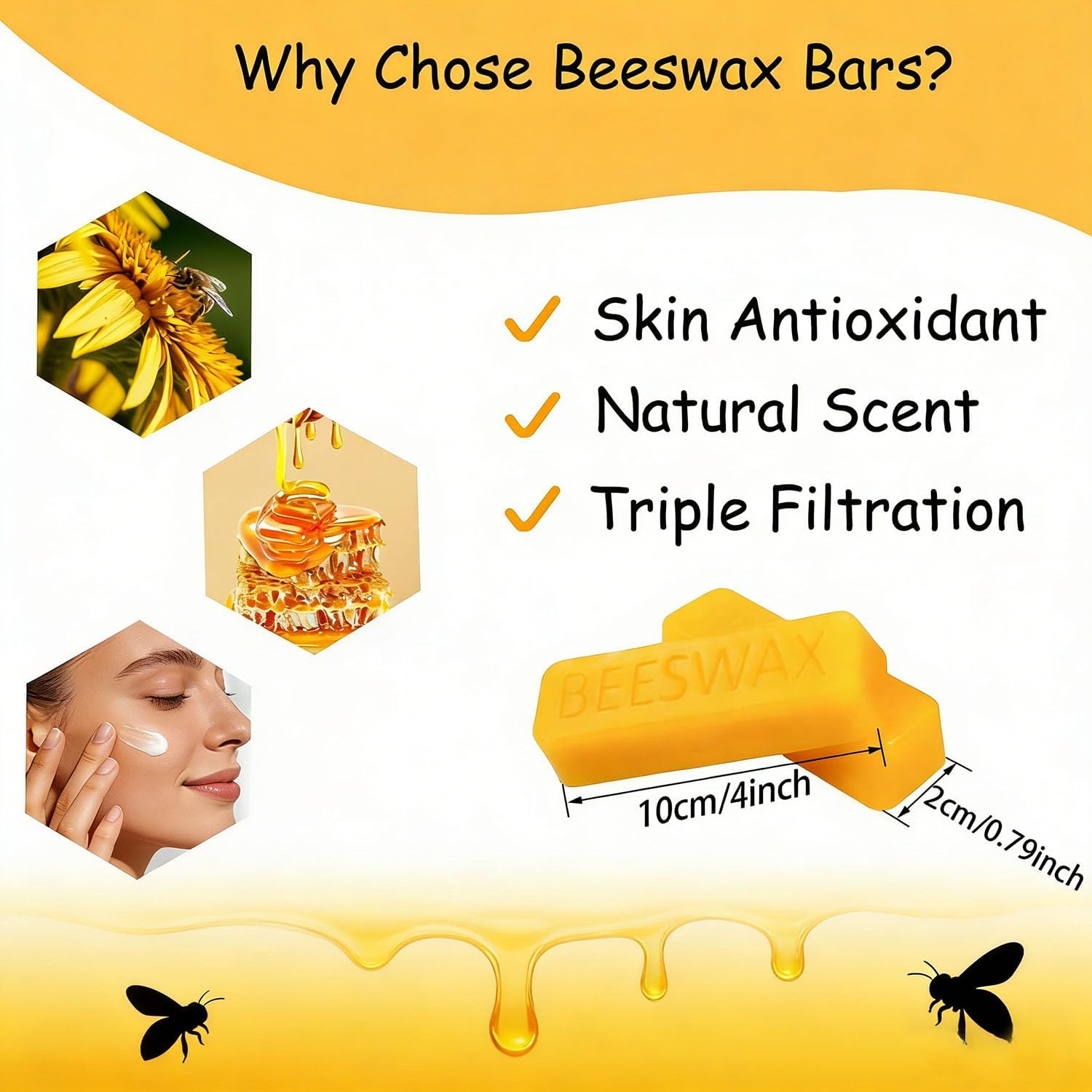 290g(10.23oz) Yellow Beeswax-Bar - 12 Pcs Beeswax Block - Triple Filtered Wax Bar Candle Wax for Candles Making Skincare,Lip Balms,Lotions,DIY Projects,Soap (12pcs-Yellow)
