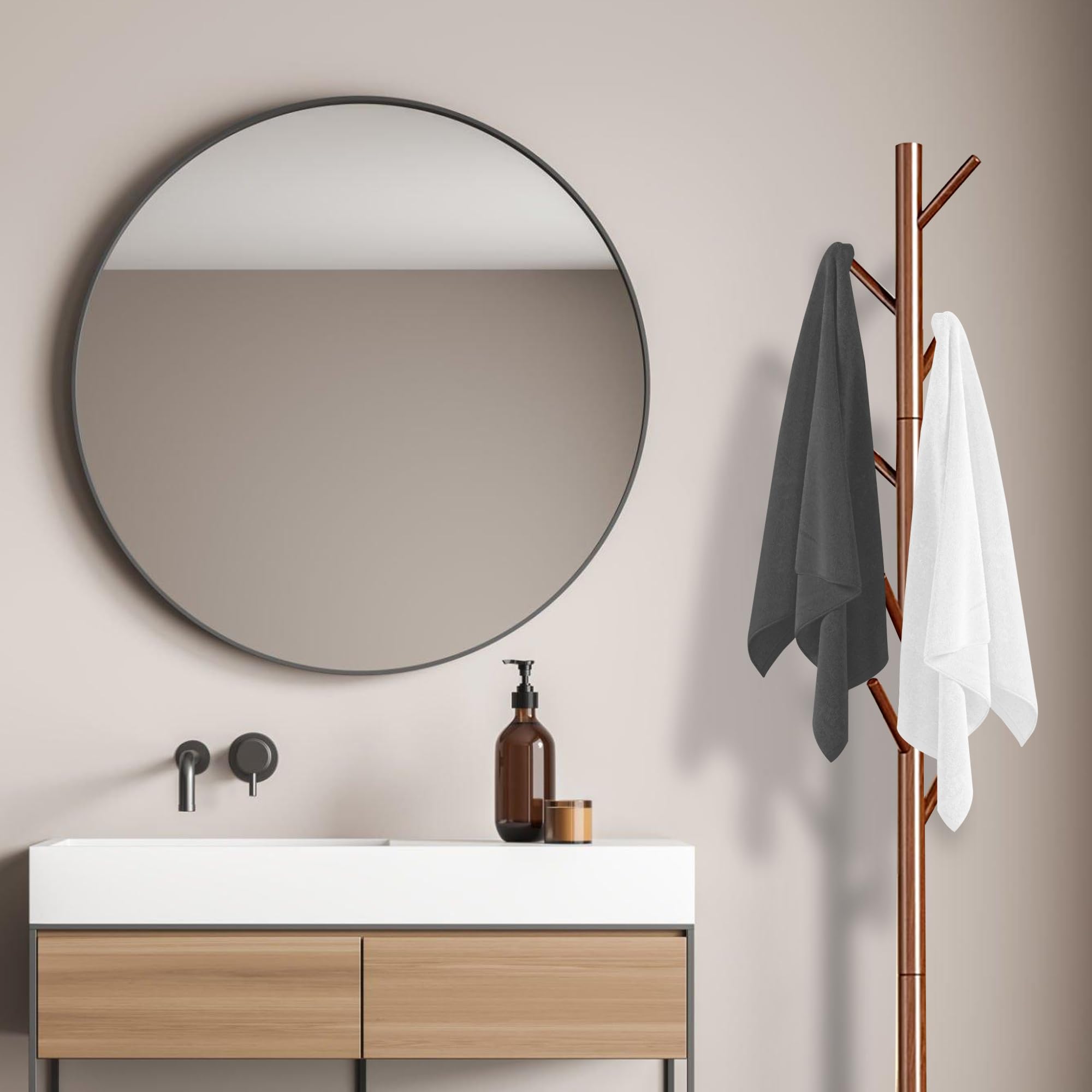 Bayt Attaccapanni da Terra Regolabile 175 cm – Appendiabiti Verticale in Legno Marrone con 8 Ganci, Design Salvaspazio e Moderno per Ingresso, Camera o Ufficio