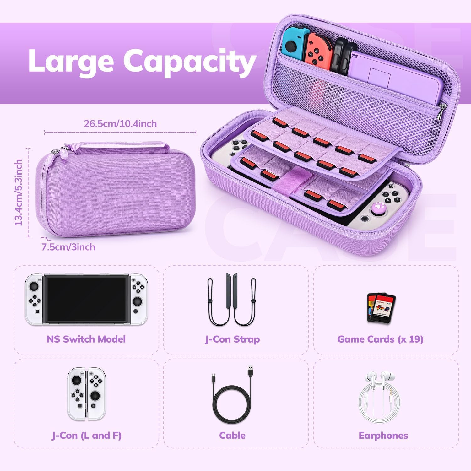 Younik Switch OLED Accessories Bundle, 16 in 1 Accessories Kit Includes Switch OLED Carrying Case, Protective Case Cover for Console & J-Con, Screen Protector, Adjustable Stand, Switch Game Case image 2