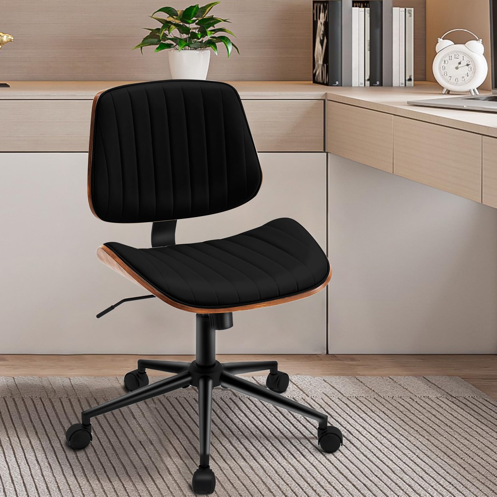 Rongbuk Armless Desk Chair with 360 Swivel Wheels Ergonomic Adjustable Height Computer Chair for Home Office PU Leather
