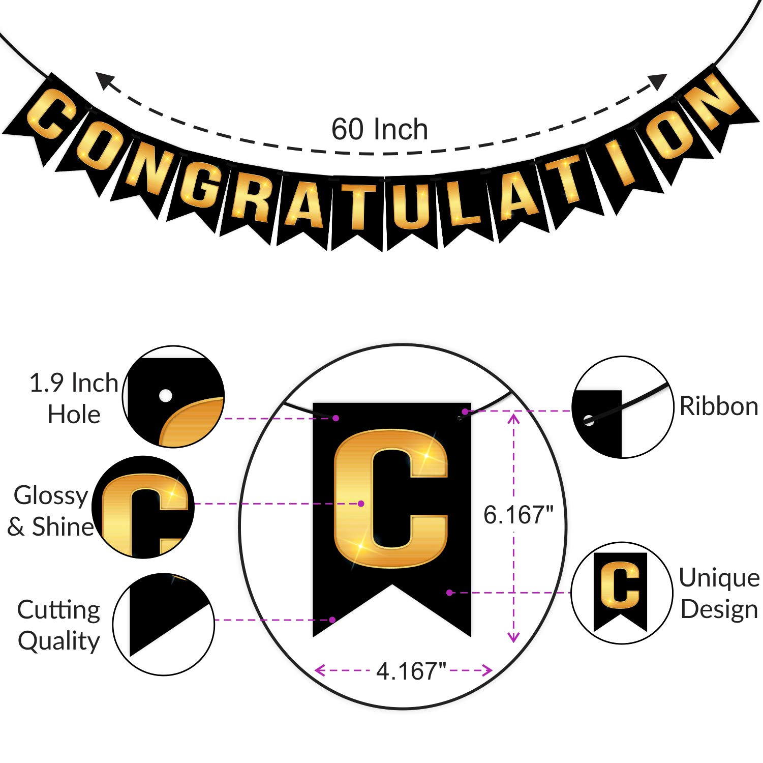 Wobbox Black & Golden Congratulations Bunting Banner, Congratulations Banner for Decoration 1