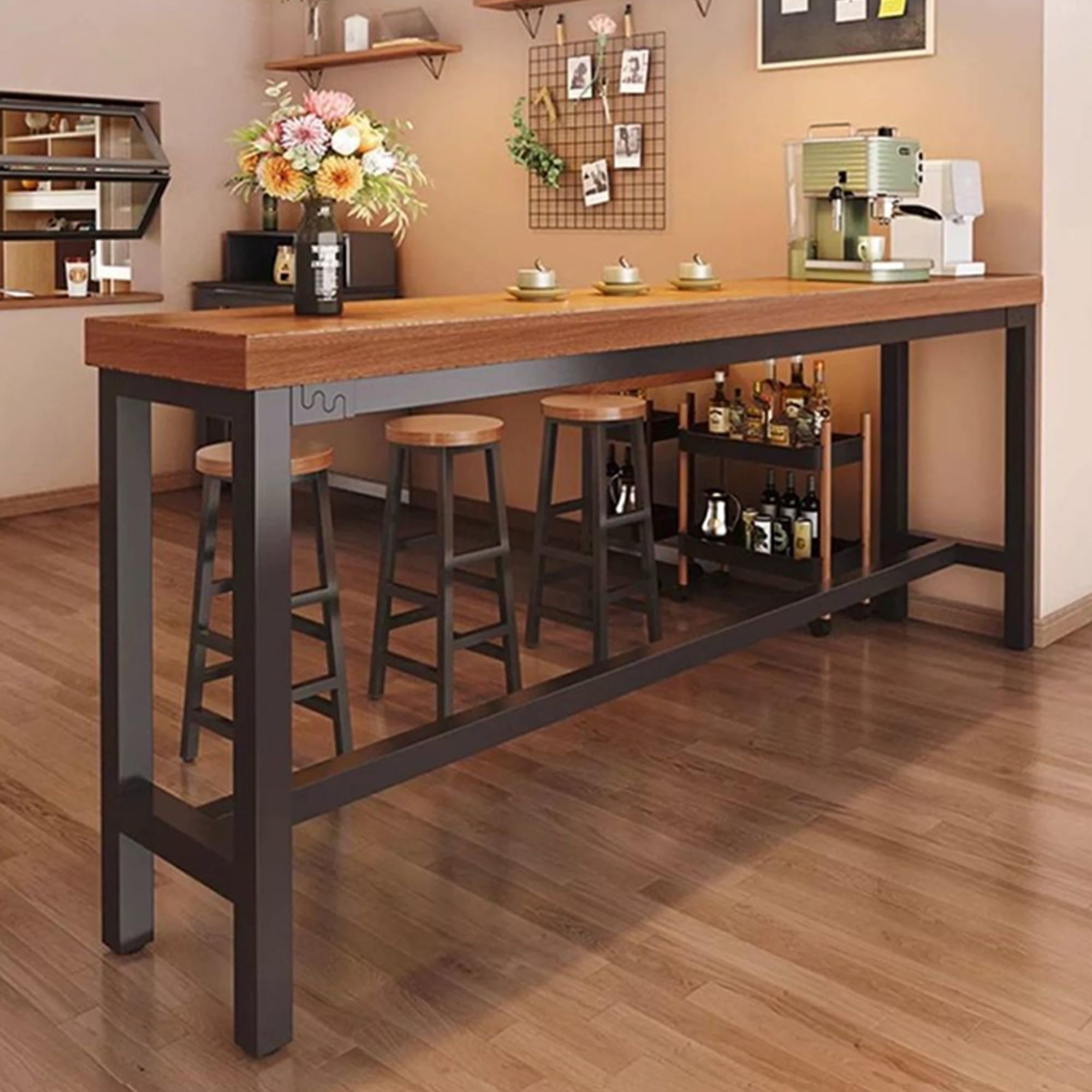 Tavolo alto da bar, rettangolare, in legno massello, per ristorante, caffetteria, casa, cucina, bar, bar, altezza mobili (100 x 40 x 105 cm / 39x16x41in)