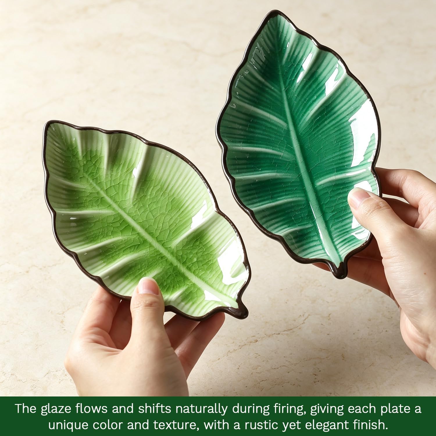 Ceramic Spoon Rest for Stove Top, Cute Dark Green Leaf Shaped Spoon Holder for Kitchen Countertop, Cooking Utensil Rest Spatula Holder, Kitchen Decor Gift