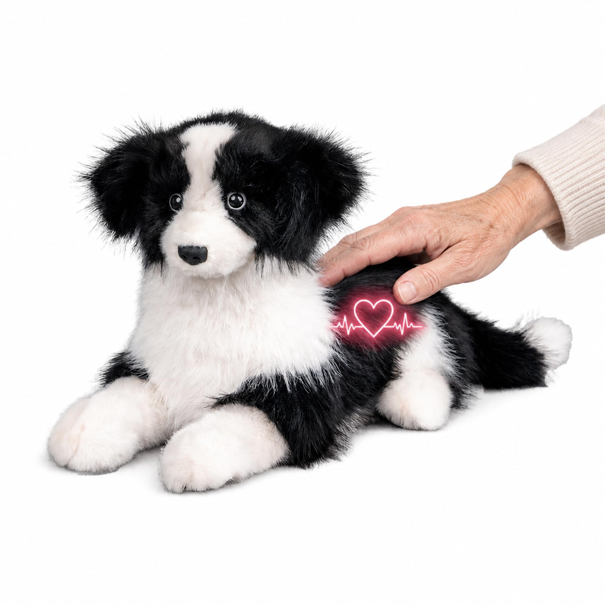 Chongker Perro robot interactivo para personas mayores, peluche de Border Collie realista de 18 pulgadas con latido del corazón, ladrido y sensor táctil, activado por voz y compañero de nombre