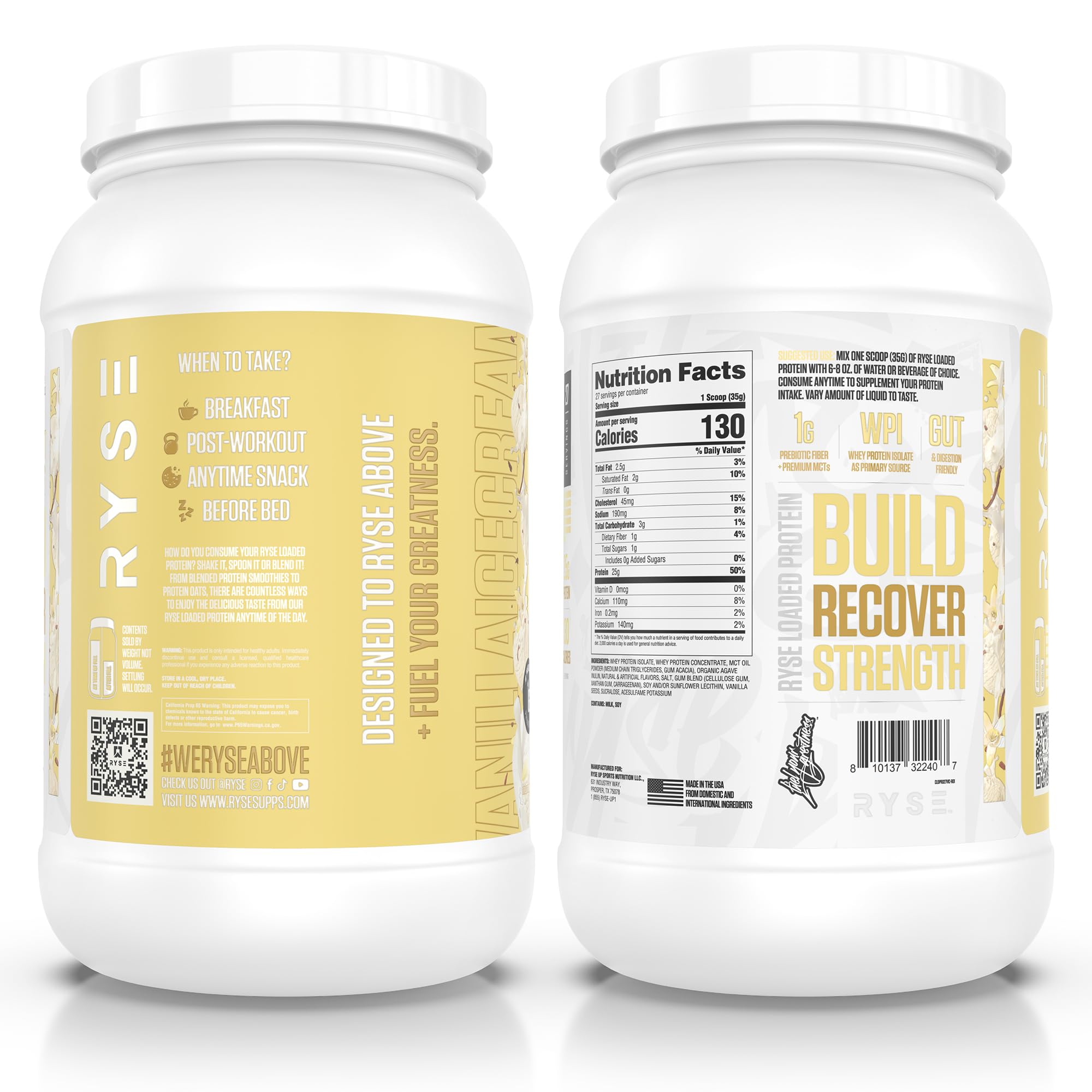 RYSE Loaded Protein Powder - Vanilla Ice Cream - 25g Whey Protein Isolate & Concentrate with Prebiotic Fiber & MCTs - Low Carb, Low Sugar, Digestive-Friendly - 27 Servings / 2 lb Tub — Amazon image 6