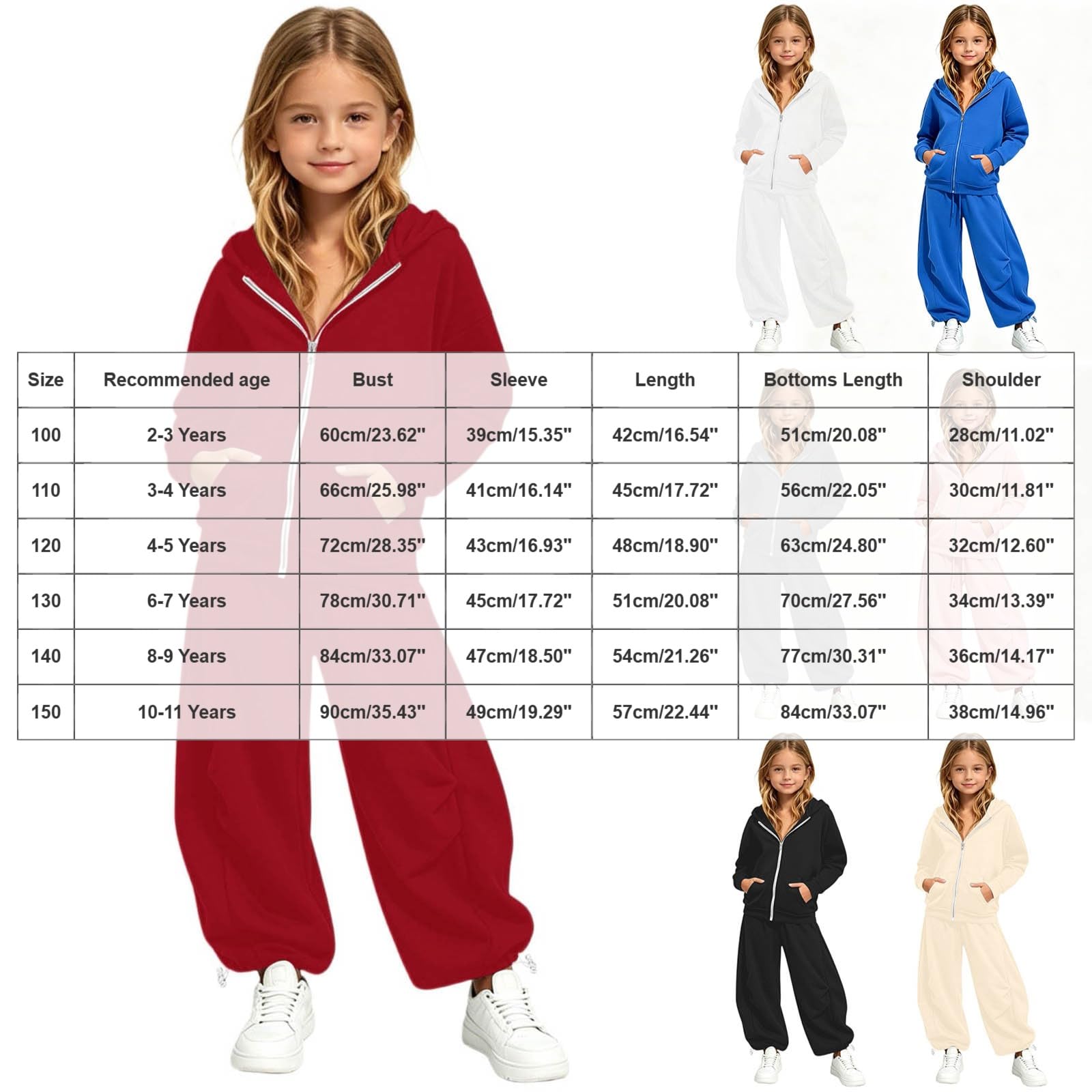 Sportanzug Mädchen Trainingsanzug Bekleidungsset 2tlg Langarm Einfarbig Sweatjacke mit Kapuze und Sporthose Jogginganzug Trainingsanzug Kinder Mädchen Lässige Tracksuit Freizeitanzug Activewear