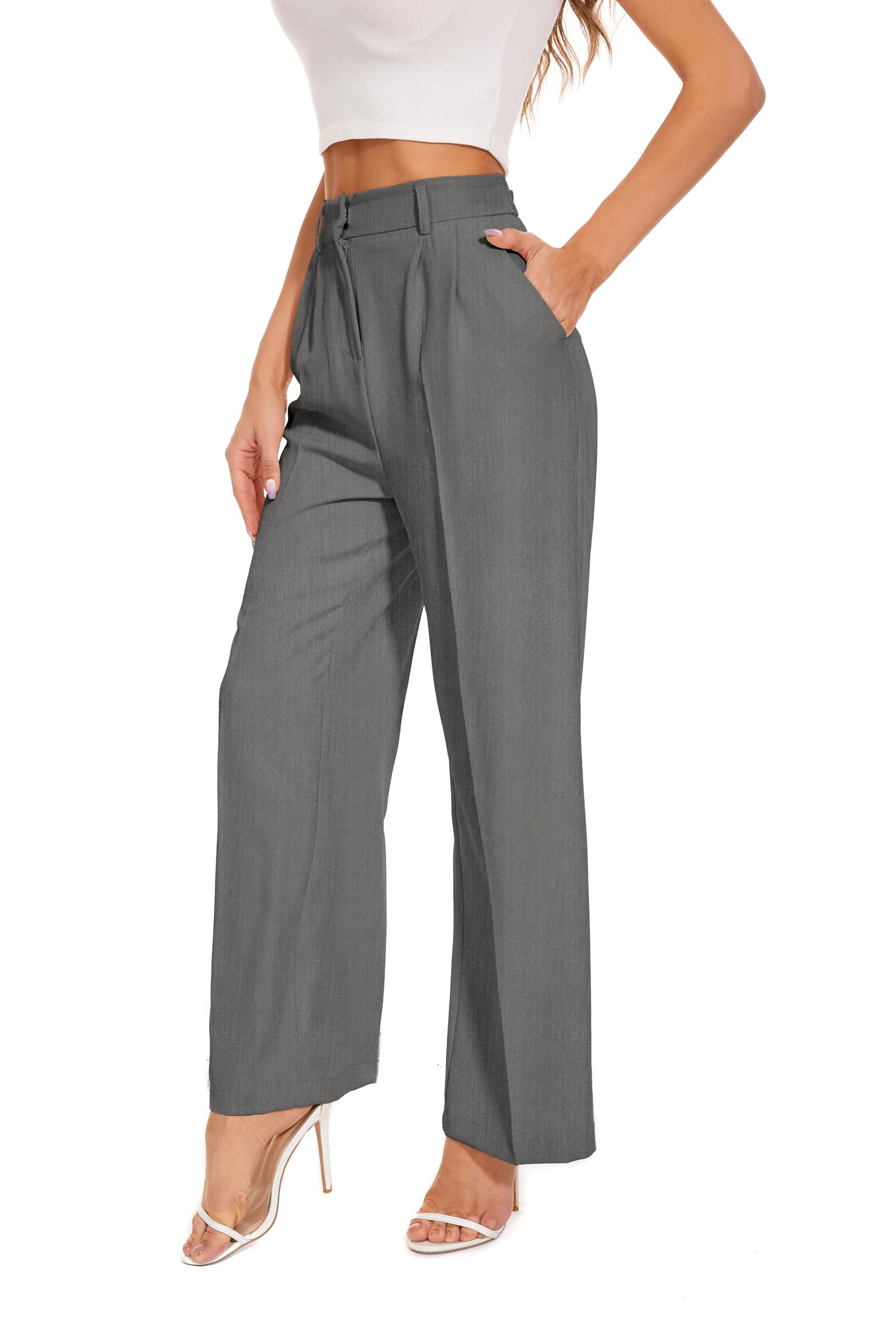 FUNYYZO Wide Leg Pants Women's High Elastic Waisted in The Back Business Work Trousers Long Straight Suit Pants — view 14