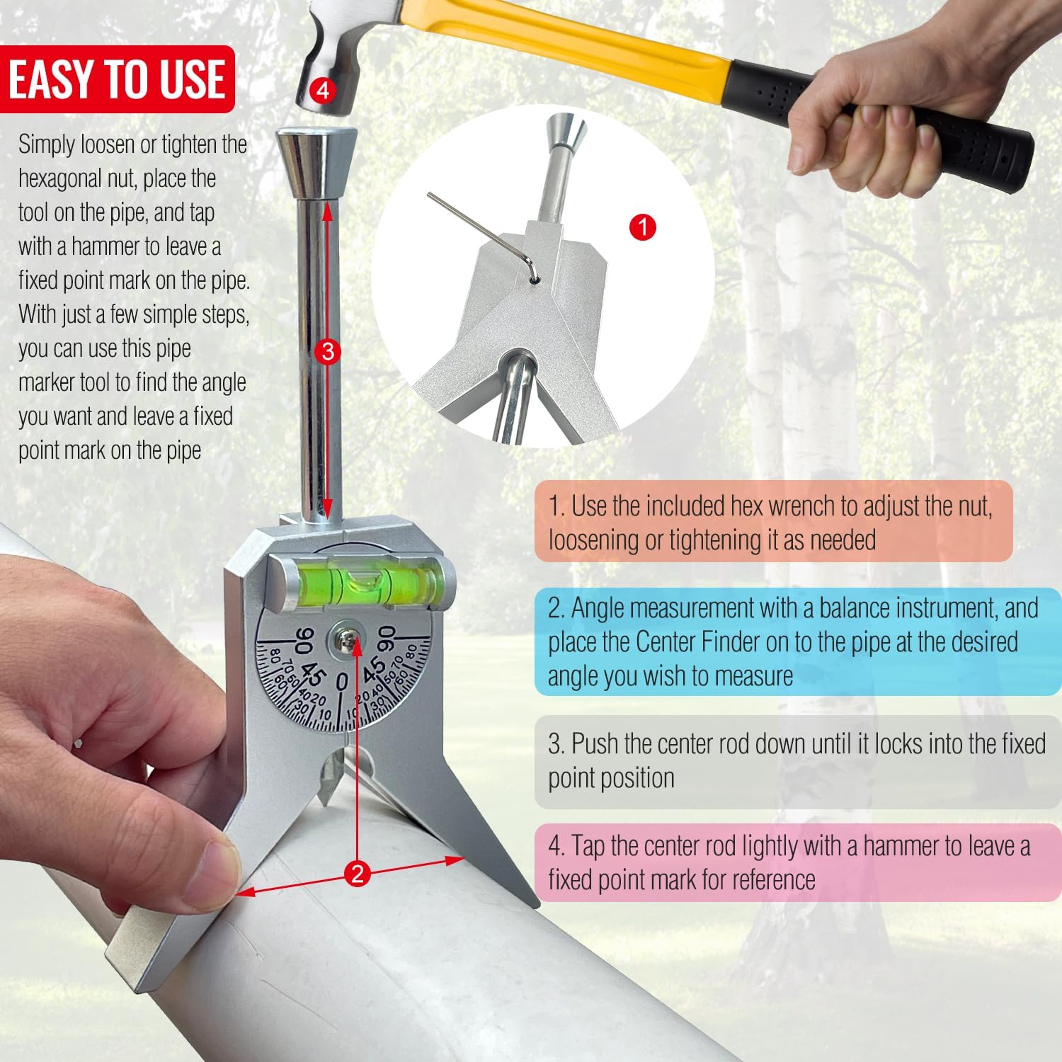 Pipe Center Finder Punch Tool and Marker Tool for Pipes 1/2" and Larger, Pipe Locator Level, Flange Wizard Center Finder - Upgraded Design for Accurate Pipe Diameter Measurement and Marking — Amazon image 3
