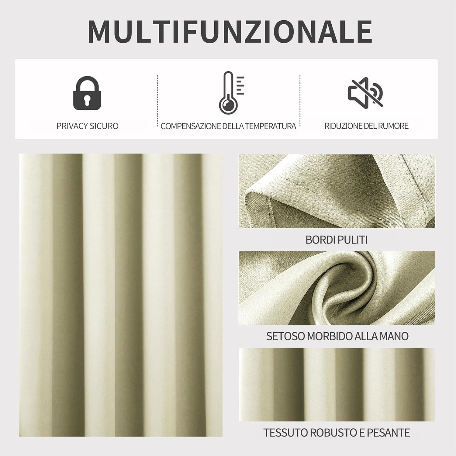 Joydeco Tende Oscuranti per Interni 2 Pezzi, Tende Termiche con Occhielli per Soggiorno Moderne, Cameretta Bambini, Camera da Letto Blackout Curtains (Beige Chiaro, 2xL117xA137)