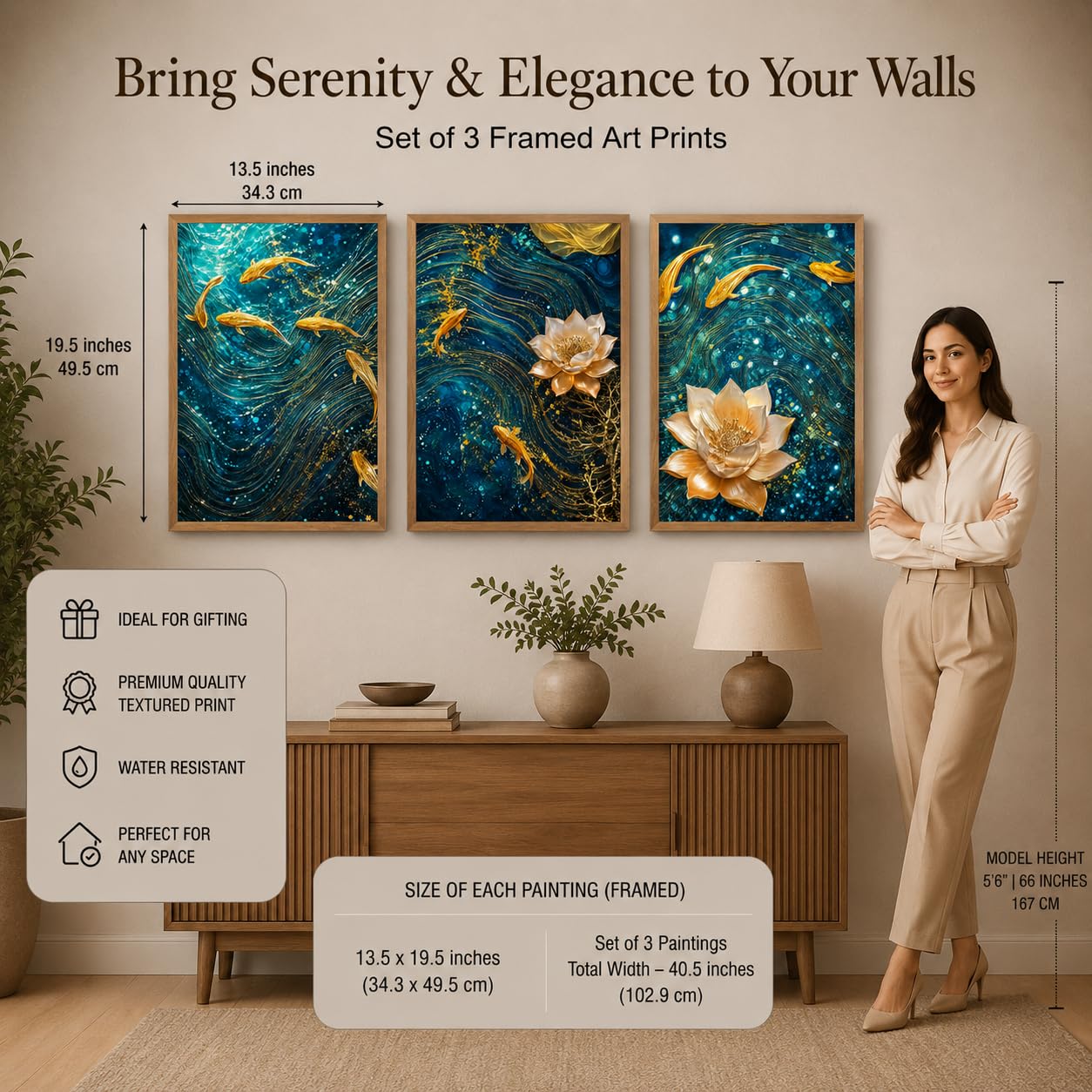 Livin'luxe Koi Fish Lotus Wall Art Set -6