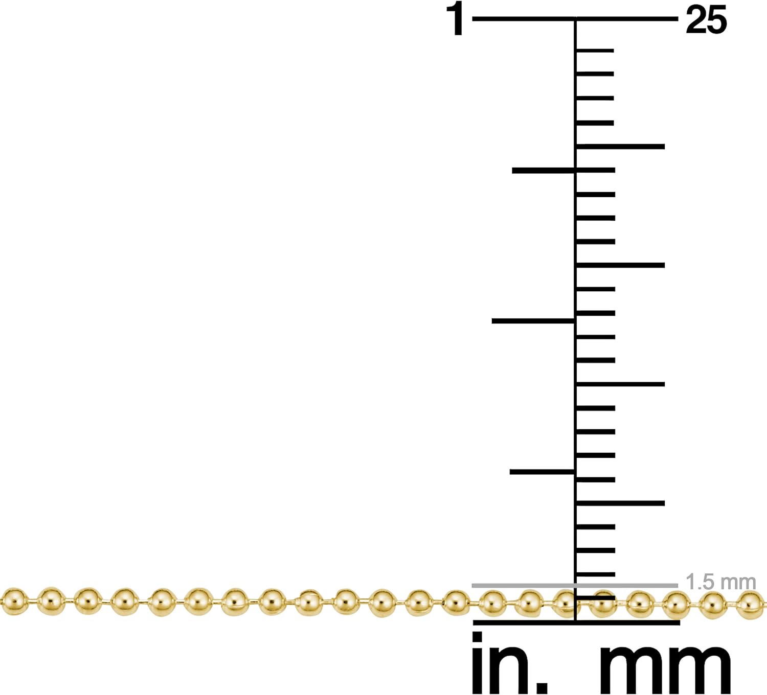 Kooljewelry Yellow Gold Plated Silver or Sterling Silver Bead Ball Chain Necklace For Women (1 mm, 1.2 mm, 1.5 mm or 1.8 mm - Sizes from 14 to 30 inches long)