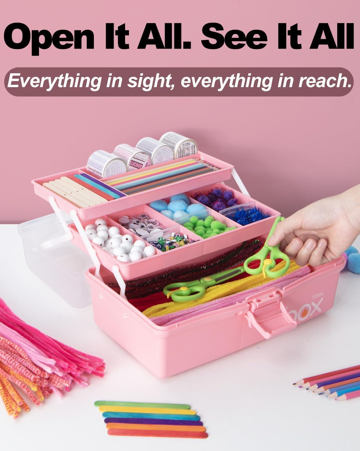 TERGOO 13in Lager Plastic Craft Organizer and Storage 3-Layer Tackle Box