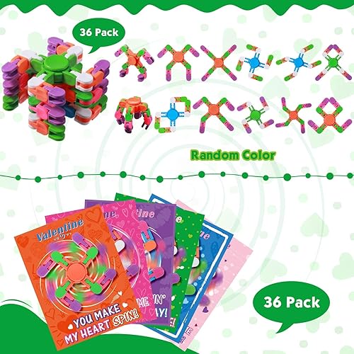 Miniatura 3 de Zhanmai Paquete de 36 juguetes giratorios para el día de San Valentín para niños, con tarjetas de felicitación de San Valentín, juguetes giratorios