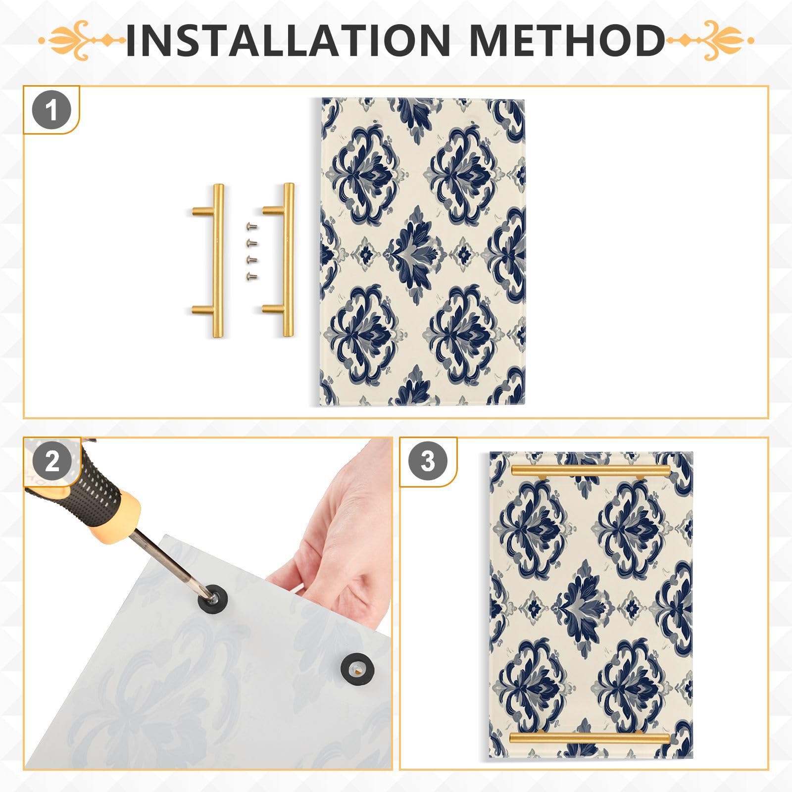 GUIJI Fine Carpet Pattern Acrylic Tray, Perfume Cosmetic Jewelry Decorative Trays Bathtub Organizer, Living Room Kitchen Serving Tray with Gold Handles