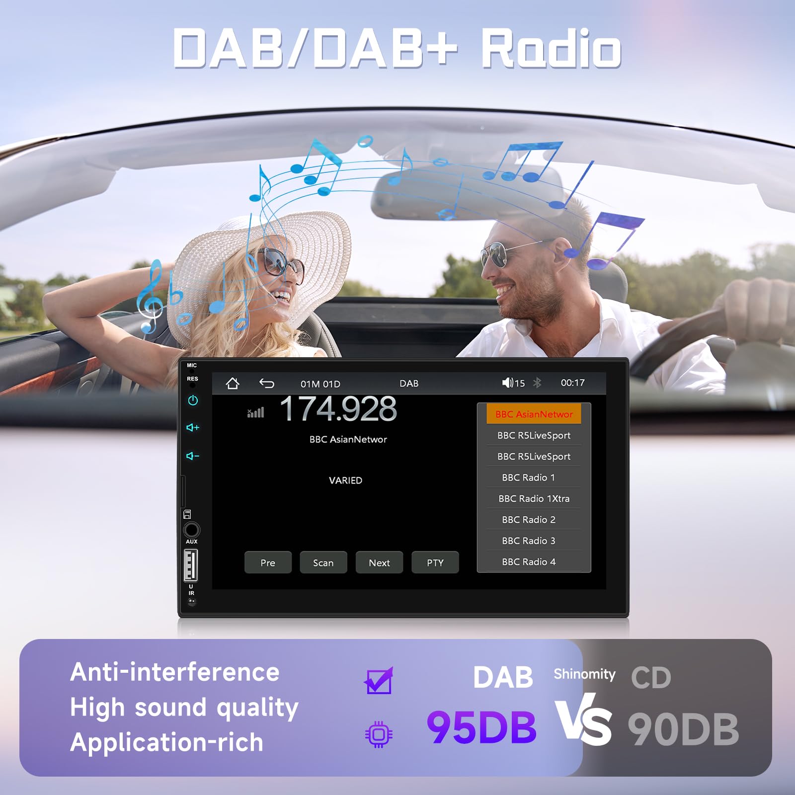 Rimoody DAB/DAB+ radio samochodowe 2 Din z bezprzewodowym odtwarzaniem, radio samochodowe 7 cali 2 DIN z ekranem HD z Bluetooth, FM EQ USB/AUX/SWC sterowanie na kierownicy kamera tylna