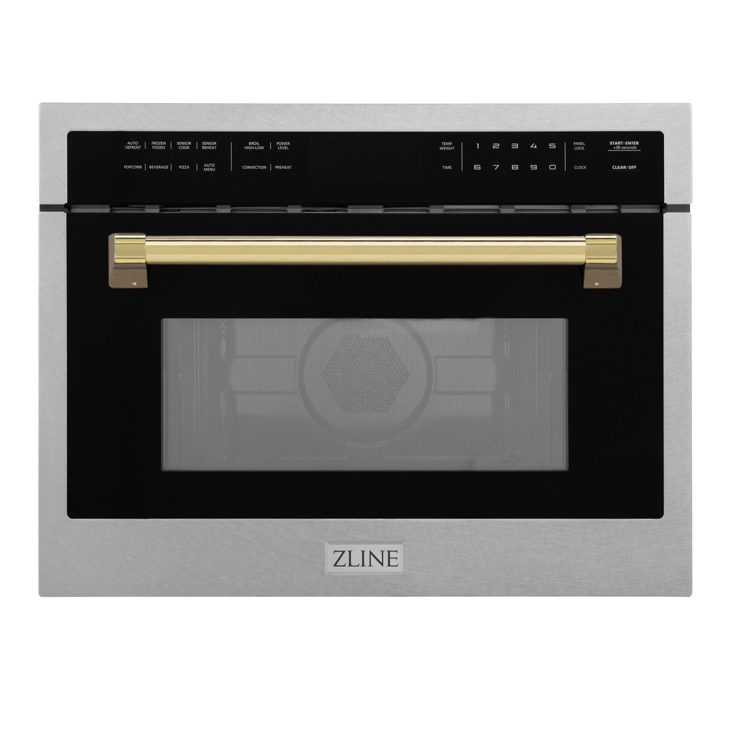 ZLINE Autograph Edition 24 in. 1.6 cu ft. Built-in Convection Microwave Oven in Satin Stainless Steel with Polished Gold Accents (MWOZ-24-SS-G)