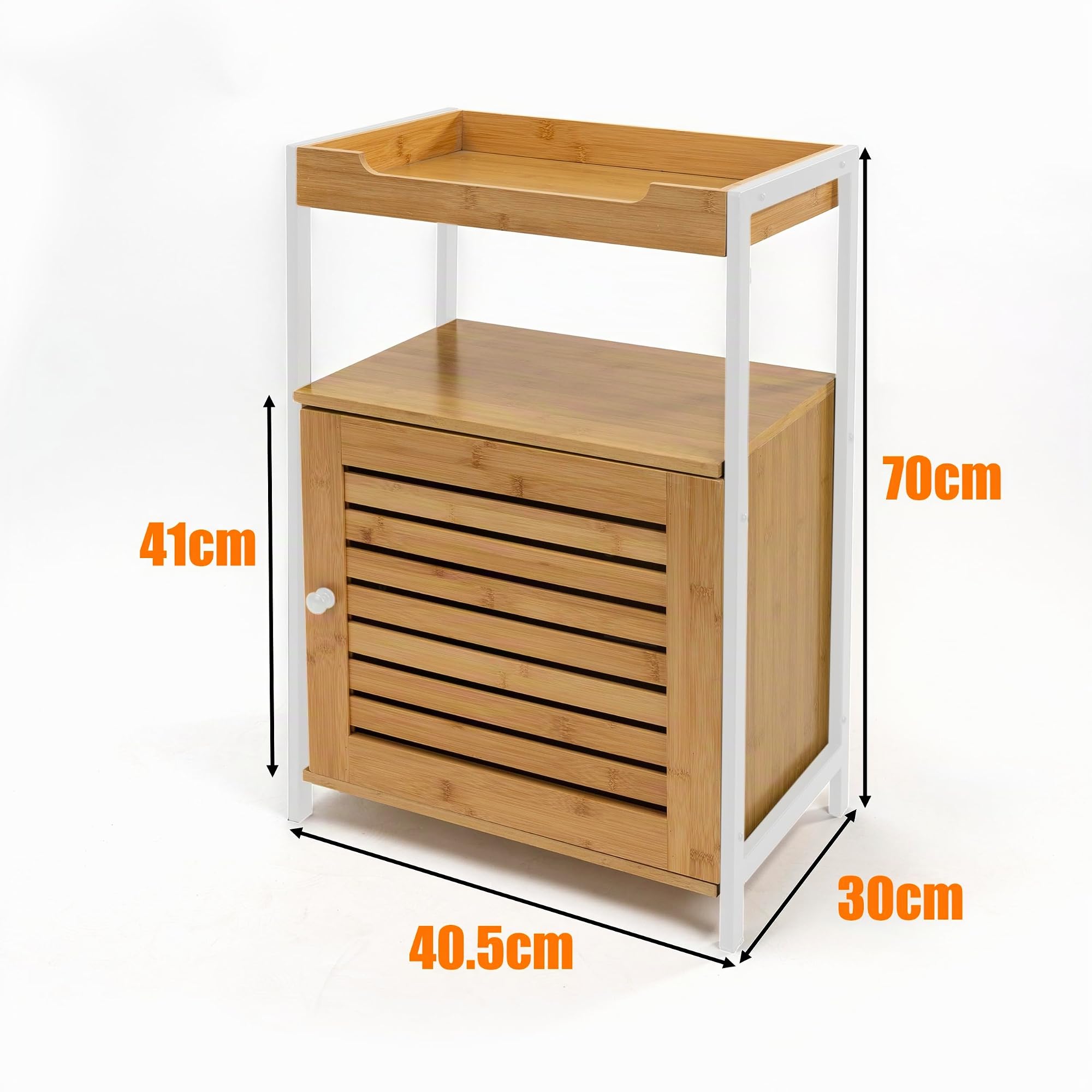 Mueble para Baño Blanco XZ-22167-1 con 1 Armario, 1 Puerta y 2 Estantes, Estantería Compacta de Bambú y Metal 40.5x30x70cm – Organizador Duradero y Elegante