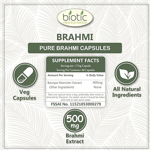 Miniatura 3 de Veena Biotic Brahmi Cápsulas  Extracto de Bacopa Monnieri 500 mg  120 cápsulas vegetales (paquete de 2)