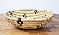 Handmade African Rwanda Sisal Sweetgrass Basket - 8 Inch Wall Art Hanging Bowl, Tan Black SRB162, Fair Trade