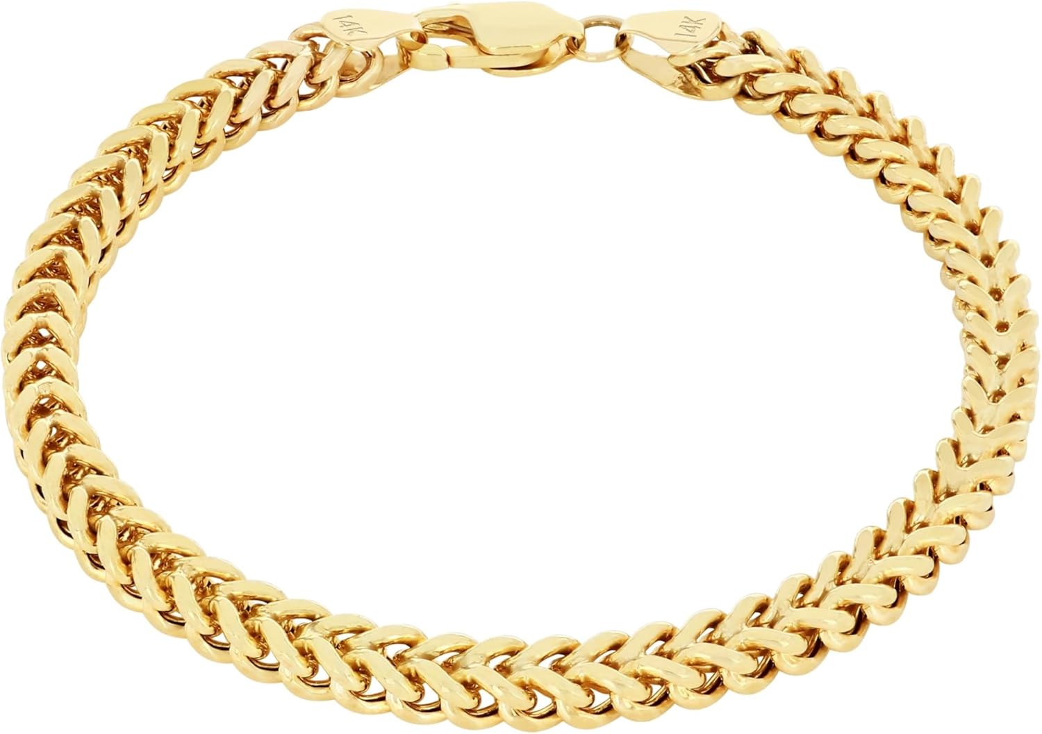 Nuragold 14K Real Yellow Gold Franco Square Chain Wheat Bracelet 7"-9" (1.5mm-5mm) Italian Jewelry for Men & Women