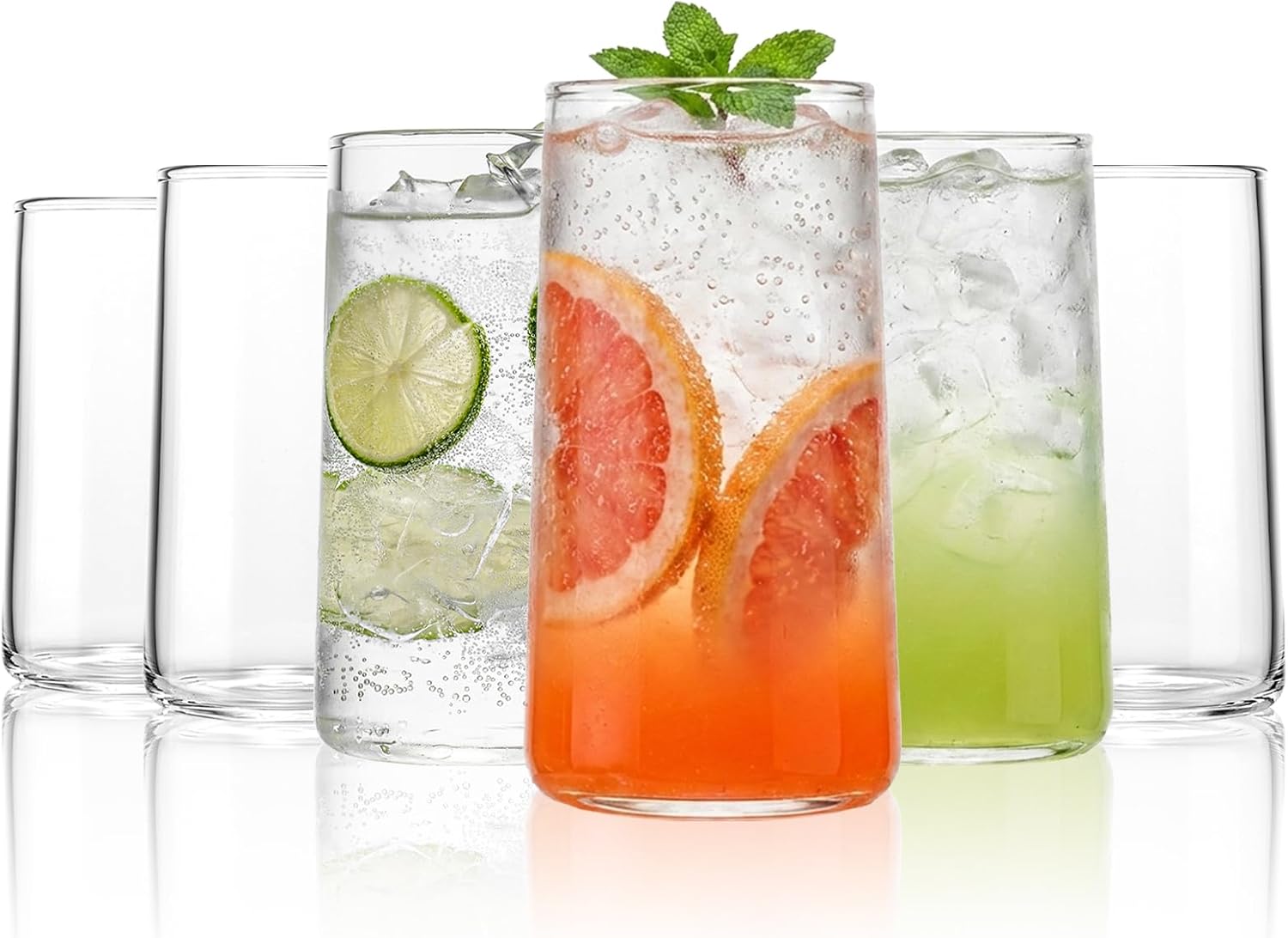 17 OZ Drinking Glasses Set of 6，Thick Wall Highball Glass