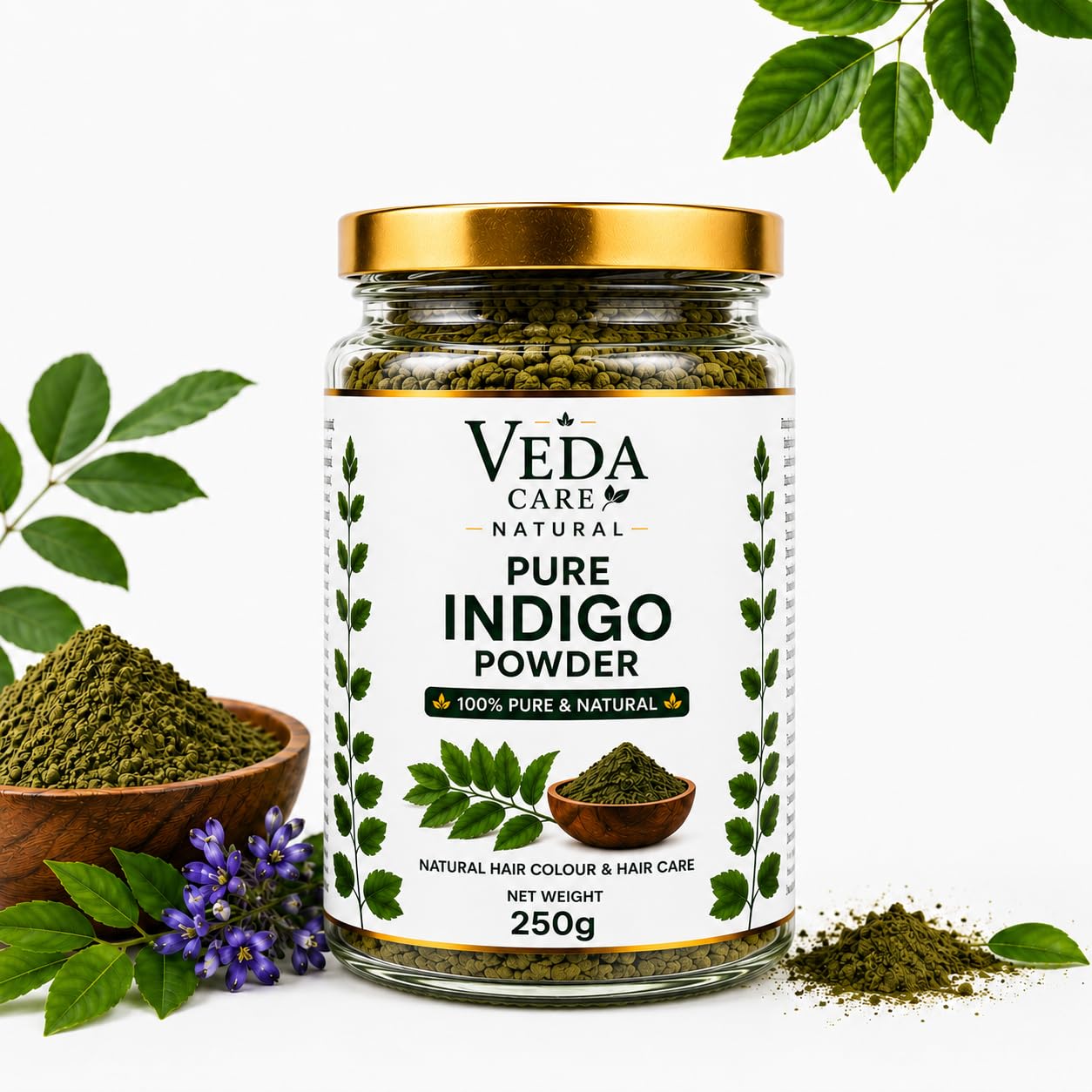 VEDA CARE NATURAL Pure Indigo Powder 250g (Premium Glass Jar) + 100g Multani Mitti FREE | 100% Pure & Natural Indigofera Tinctoria Powder | Hair Colour & Hair Care | No Chemicals | No Preservatives-picture-33