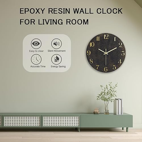 Miniatura 2 de JoFomp Reloj de pared con pilas, reloj de pared moderno de madera silencioso sin tictac de 12 pulgadas, reloj de pared de cuarzo blanco y dorado,
