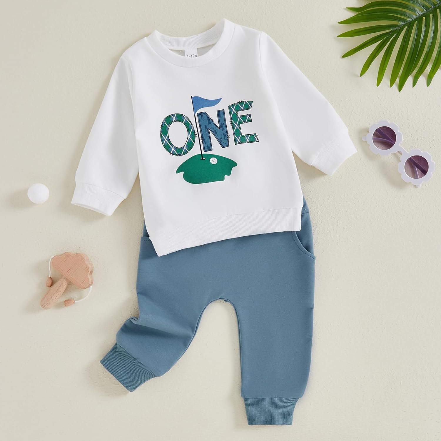 Hole In One Baby Boy Girl First Birthday Outfits Long Sleeve Golf Sweatshirt Jogger Pants Toddler Fall Outfits - Image 2