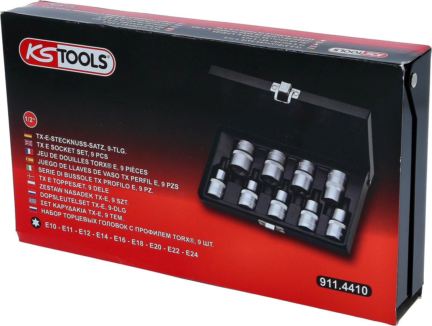 KS Tools 911.4410 1/2" Juego de llaves de vaso Torx-E, 9 pzs, E10-E24