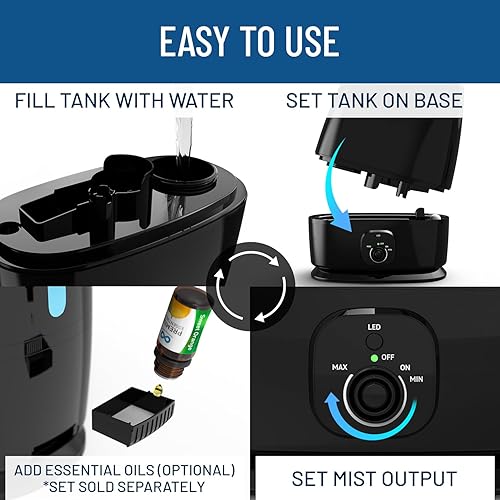 Miniatura 5 de Everlasting Comfort Humidificador negro y aceites esenciales, el mejor juego de relajación, infunde tu espacio con humedad y aromaterapia, uso de 50