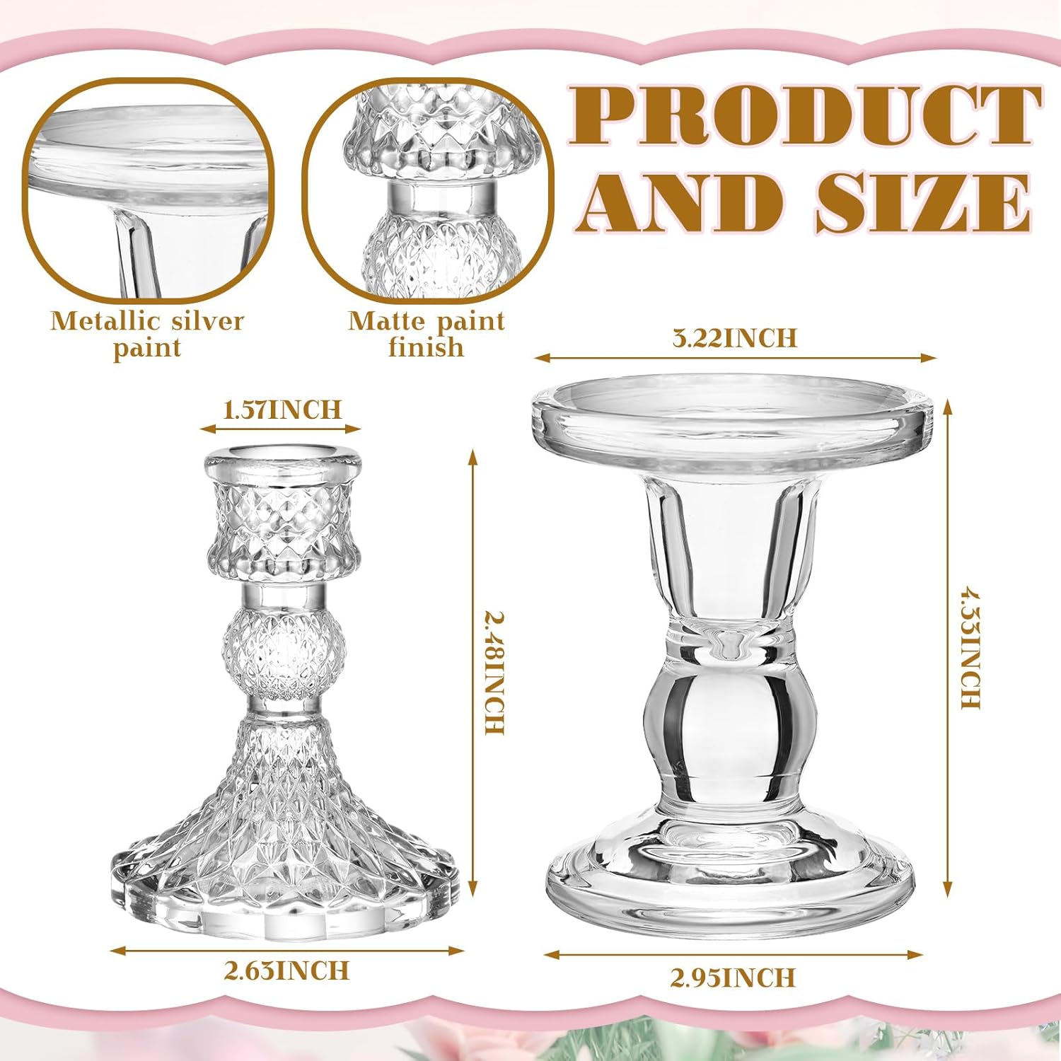 Irenare Unity Candles with Holder for Wedding Ceremony Wedding Decortions Accessories Glass Candle Holder Pillar Candle for Formal Events Church (Delicate)