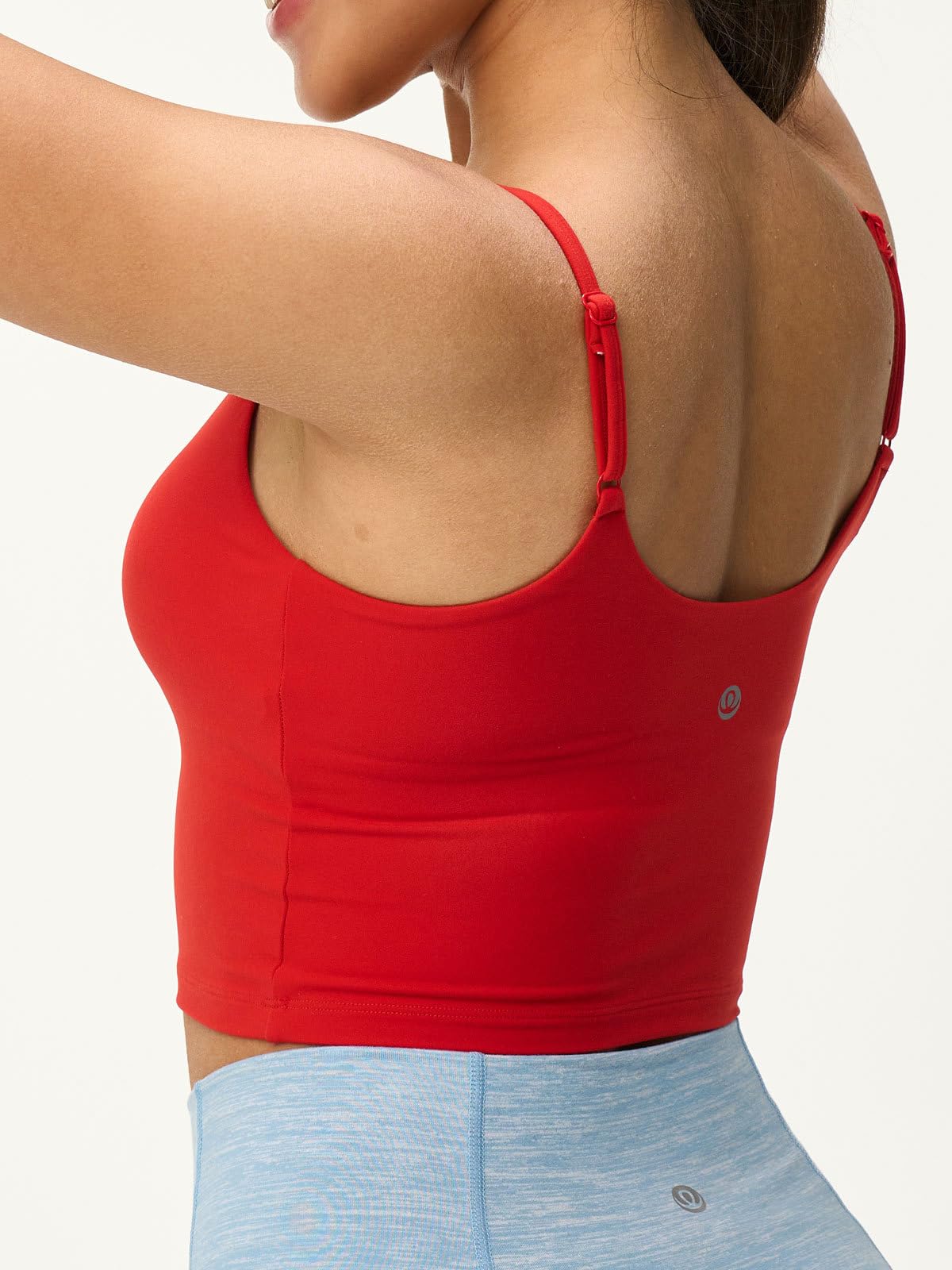 Canotta sportiva da donna con scollo rotondo e imbottito, con spalline regolabili, per allenamento, leggera compressione