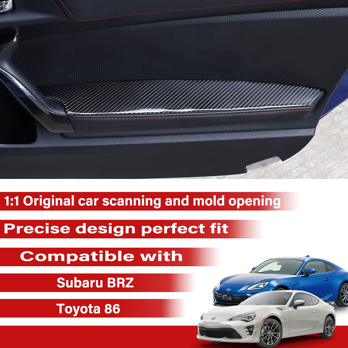CHEAYAR Wewnętrzny panel przednich drzwi z prawdziwego włókna węglowego, osłona podłokietnika, dekoracja wnętrz, kompatybilny z Subaru BRZ i Toyota 86, 2016-2020, akcesoria samochodowe, 2 szt.