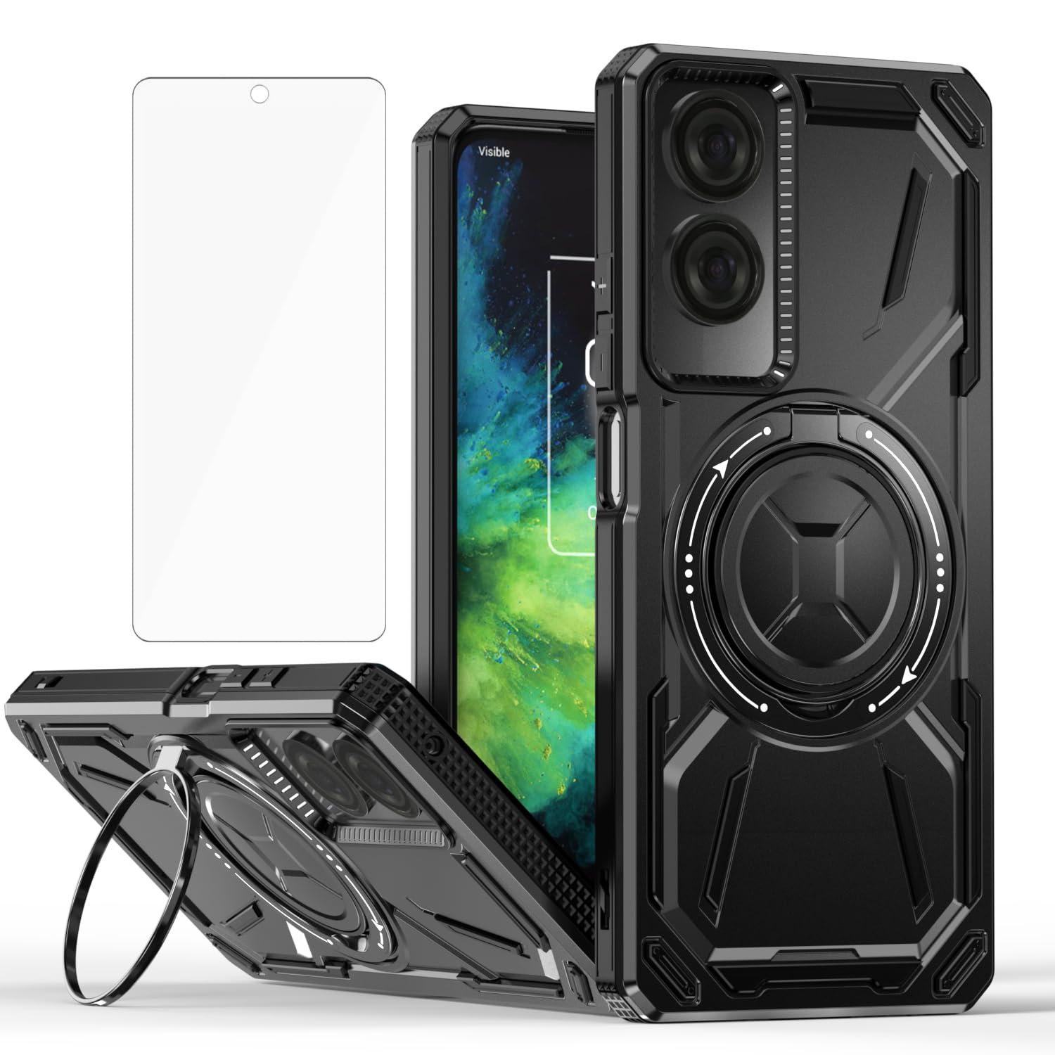 Coque TCL 50 SE béquille métal rotative protection antichoc noire