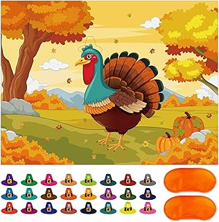 PETCEE Thanksgiving Party Games for Kids Pin The Hat on The Turkey Thanksgiving Games Thanksgiving Party Decoration Supplies Thanksgiving Fall Game Activities for Kids Family School Thanksgiving Party