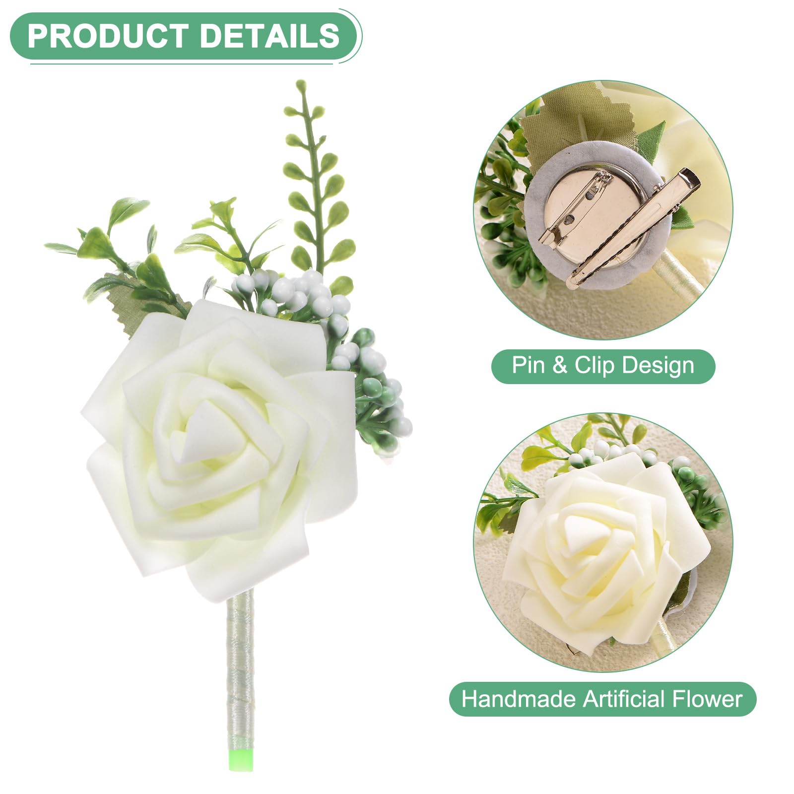 M METERXITY 12-Pack boutonniere for man Artificial Rose Flowers with Pin for Wedding/Anniversary/Formal Party, Pocket Boutonnieres - Image 2