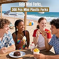 Vista 3 de WDF Disposable Plastic Mini Forks 300 Pieces 4 Inches Mini Gold Forks Plastic Dessert Forks Perfect for Small Appetizers and Desserts for