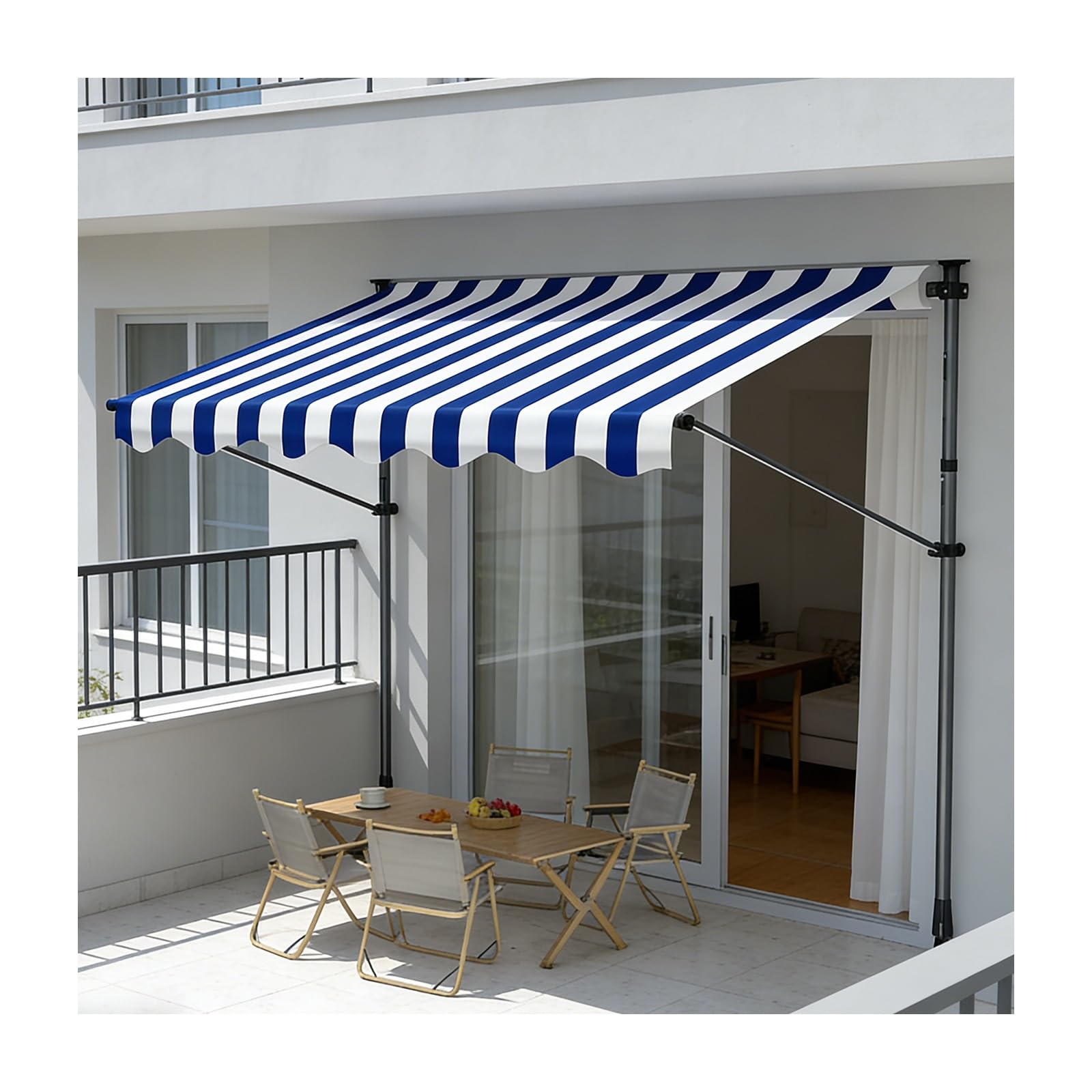 LWJSOCP Manual Retractable ning for Door & Patio 250CM/98.4in Blue & White Easy Crank Handle Ideal for Backyards & Balconies UV Protect & Weather Resistant.