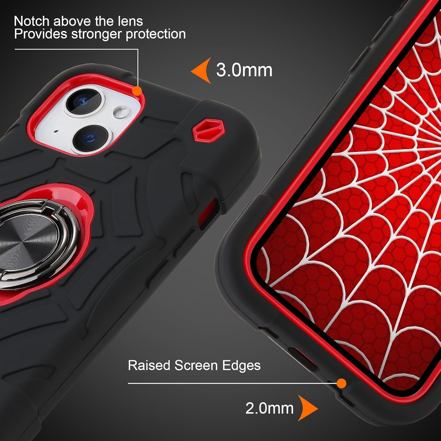 for iPhone 14 Case/iPhone 13 Case, with Kickstand (not Compatible with Plus Sized Models),Shockproof Hybrid Hard PC Soft Rubber Case for iPhone 14/13 6.1 inch (Black+Red)