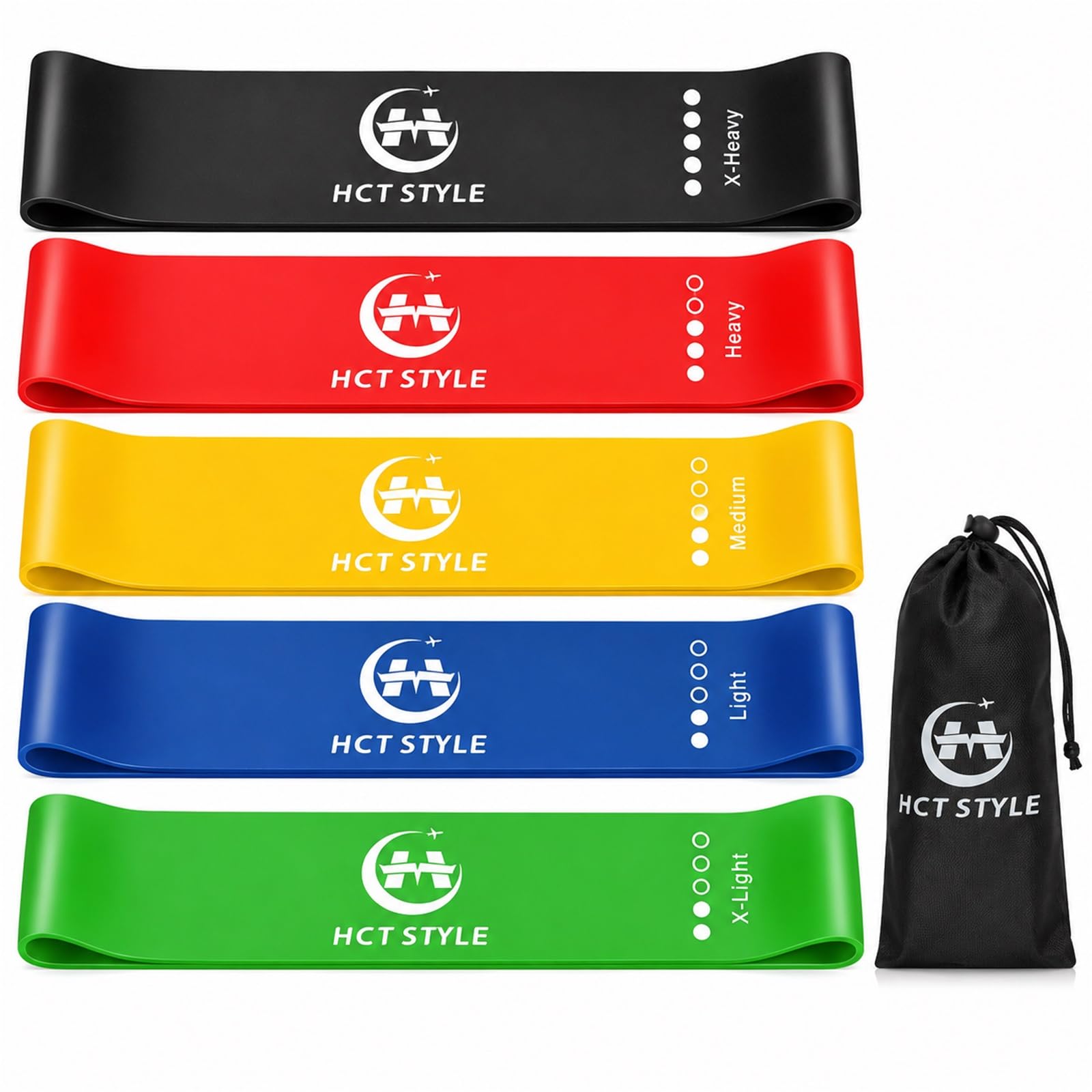 hct style HCT Style Fitness Bands Resistance Bands Set of 5 Resistance Bands Strength Training Band Fitness Band for Muscle Building Yoga Pilates Includes Full Exercise Instructions and Bag