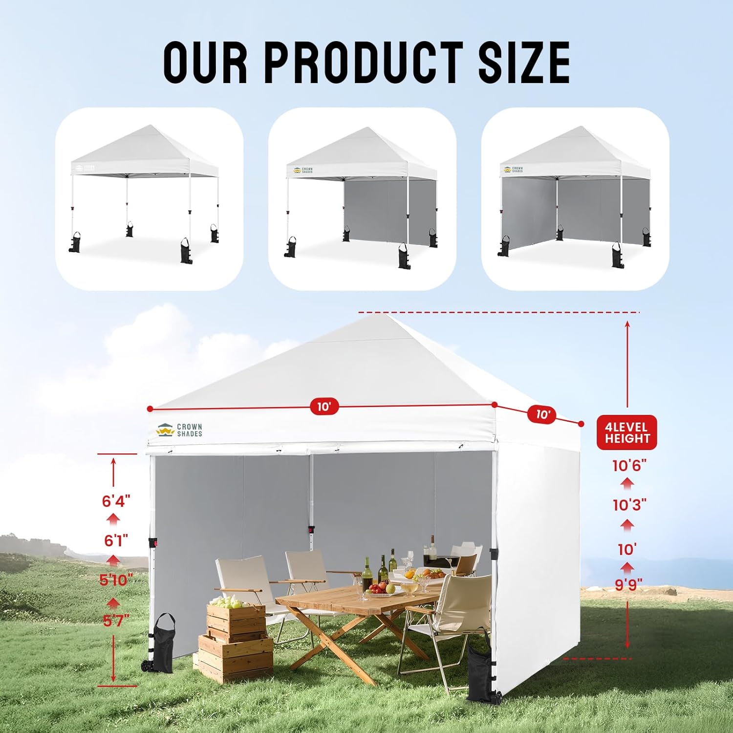 CROWN SHADES 10x10 Pop Up Canopy Tent Instant Commercial 1-Person Setup Patended Centerlock with 400D Fabric, 4 Sidewalls, 4" Wheels, 4 Upgraded Weights, Sto'N Go Bag, White - Image 6