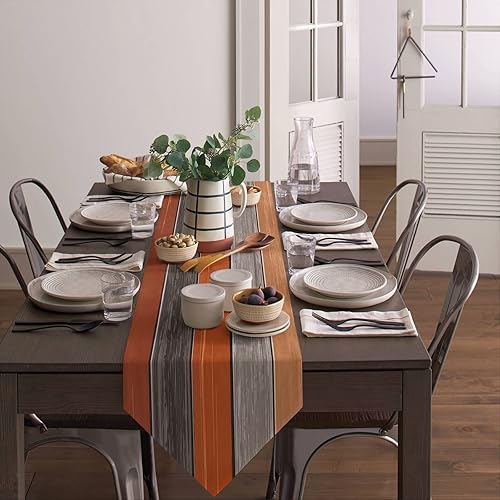 Miniatura 4 de FAMILYDECOR Camino de mesa de lino de arpillera de Acción de Gracias, 13 x 70 pulgadas de largo, camino de mesa retro de madera de granero naranja y