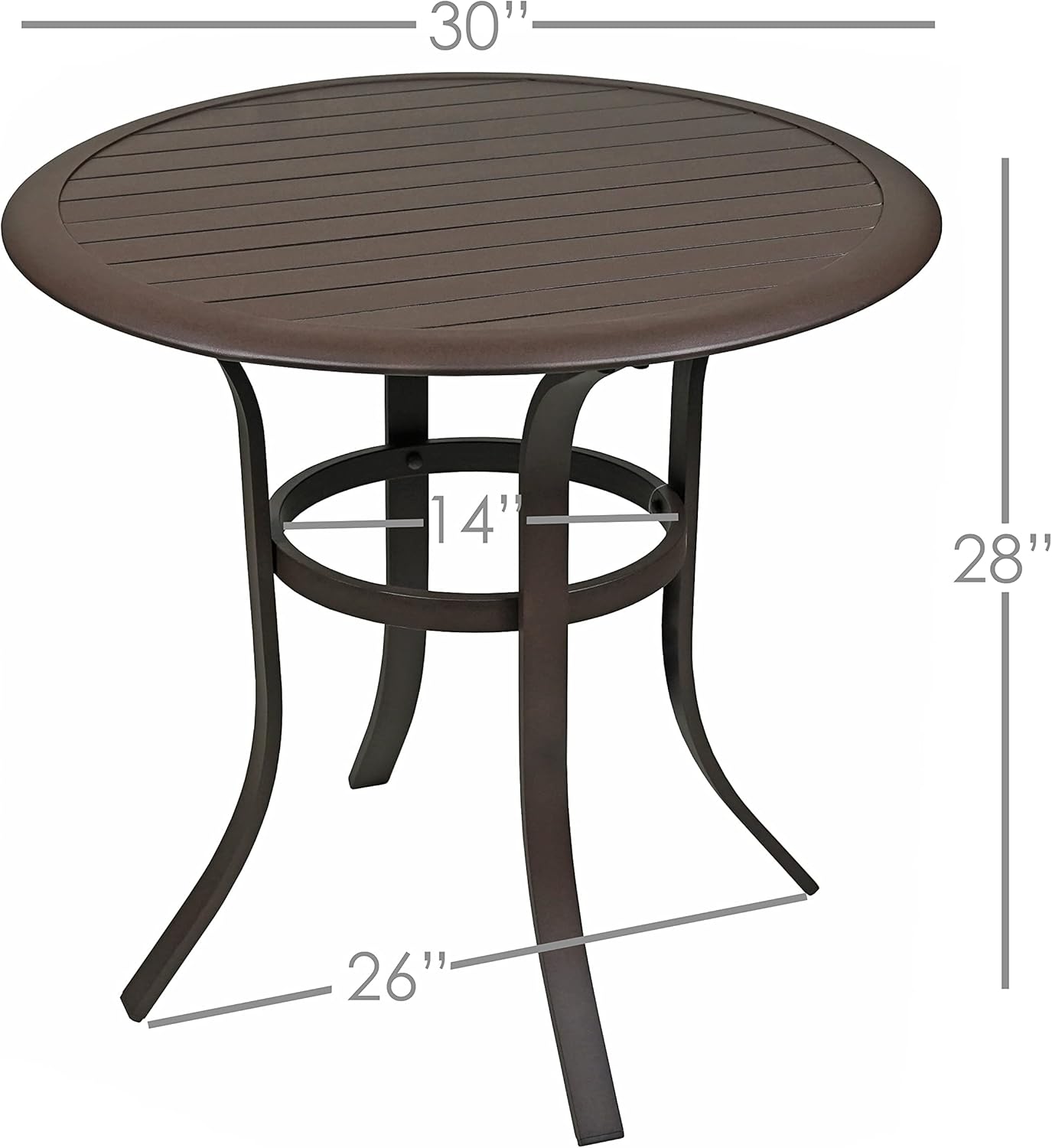Garden Elements Aluminum Slat Top Bistro Table – Round Espresso Outdoor Side Table, Rust-Resistant Powder-Coated Finish, Lightweight, 30”