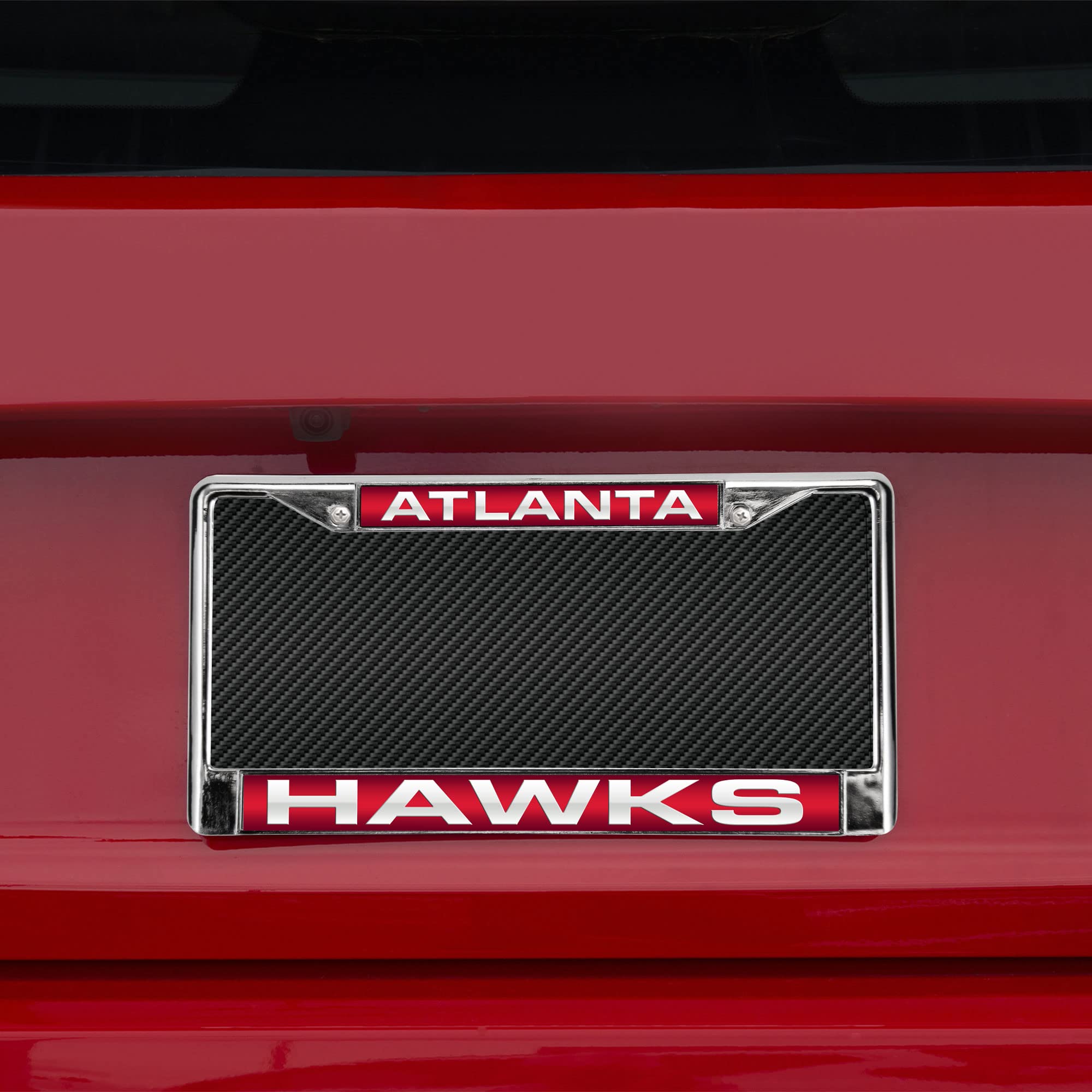 Rico Industries NBA Atlanta Hawks - Red Insert Laser Cut Inlaid Standard Chrome License Plate Frame , 6 x 12.25