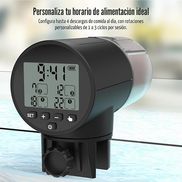 Foto 4 de 7 de JuzPetz Comedero Automático de Peces con Pantalla Digital, Negro