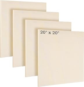 Aodaer 4 Pack Wood Panels 20 x 20 Inch Wooden Panels Canvas Unfinished Craft Wood Boards Panel for Art Crafts Acrylic and Oil Painting Pouring DIY Projects
