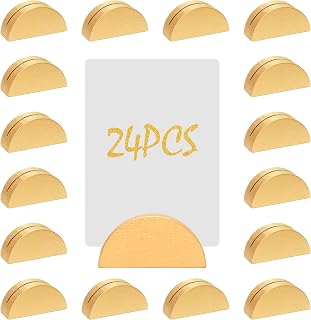24 Pcs Gold Table Number Stands, Wooden Indoor Wedding Place Card Holders Semicircular Table Name Holder for Photos Office Tag Birthday Banquet Party Restaurant Menu