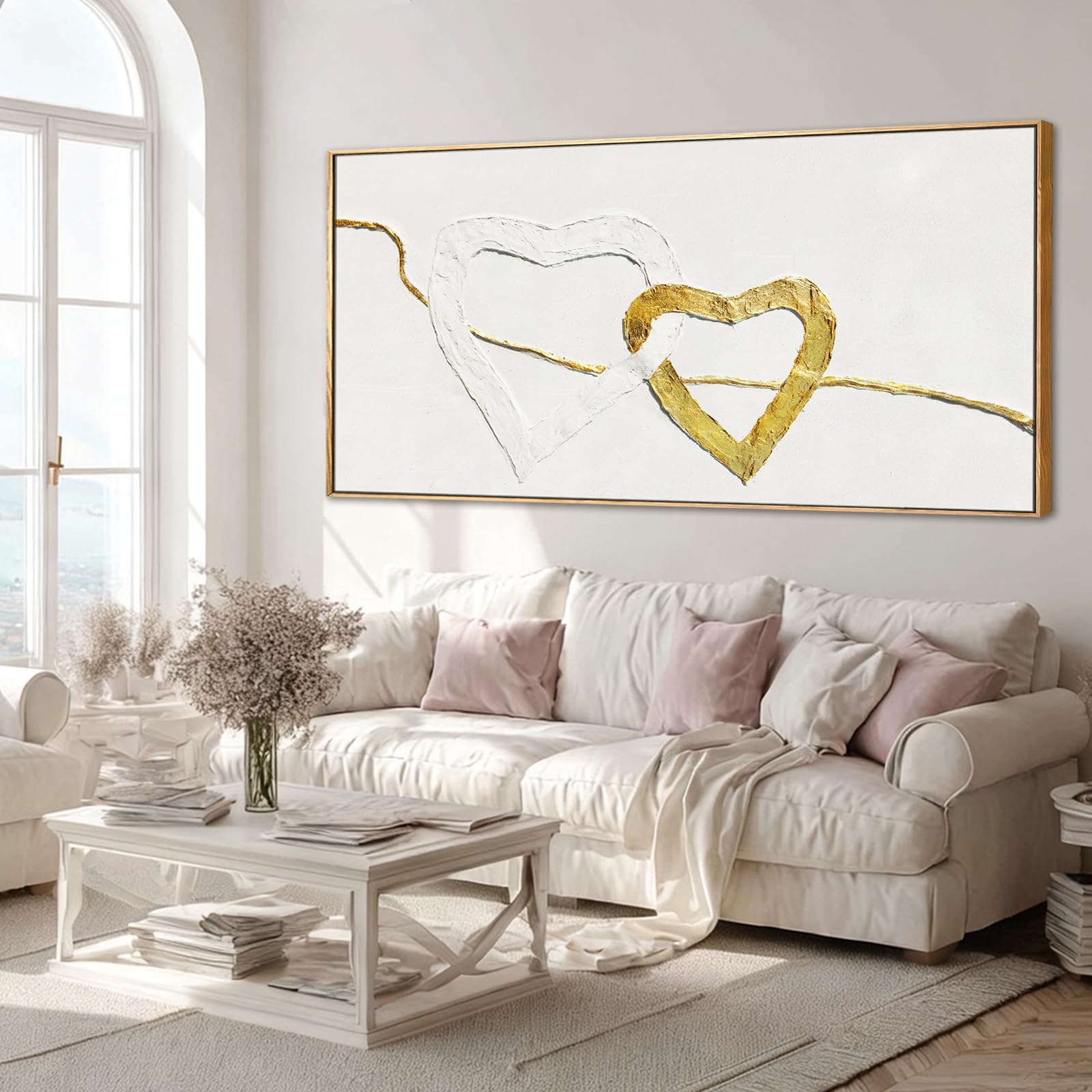 - Wall Art Gold Abstract Canvas Wall Art Modern Framed Painting for Living Room White Line Art for Bedroom Home Neutral Wall Decor 29x58 Inch