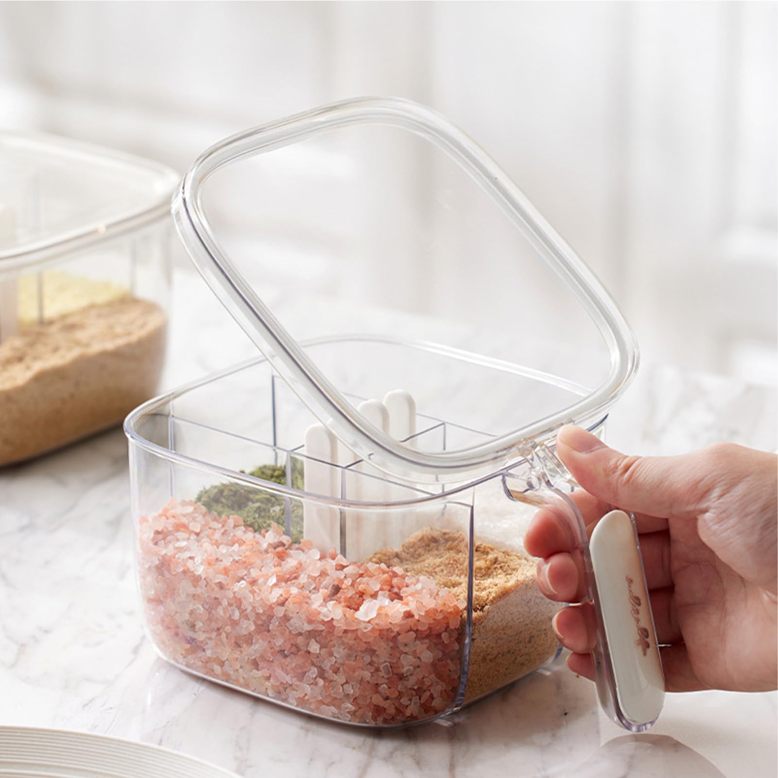 Amazon｜調味料ボックス、ハンドル付き4 In1調味料ポット、蓋